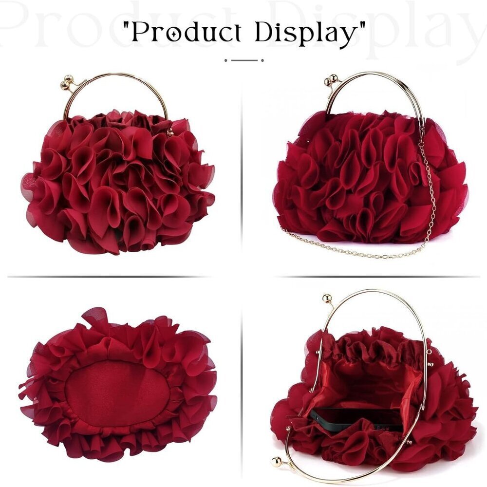 Women Evening Clutch Bag Satin Floral Chain Prom Wedding Party Purse - Picture 4 of 7